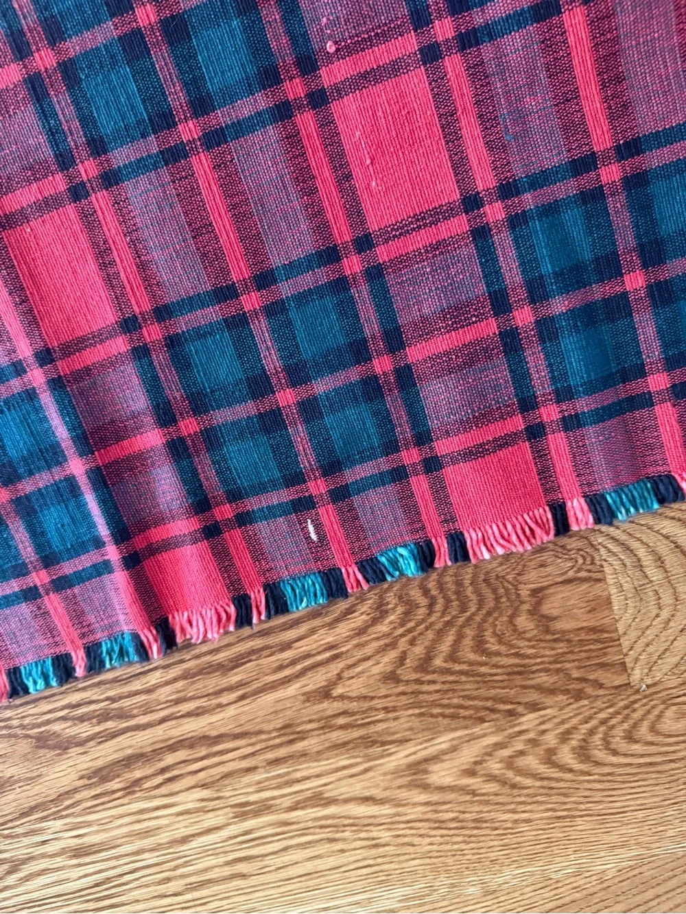 Vintage Plaid Red and Green Fringe Scarf
